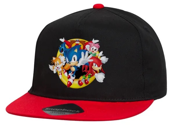 Sonic and friends — Flat Snapback Hat, Black/Red (100% COTTON, UNISEX, ONE SIZE)
