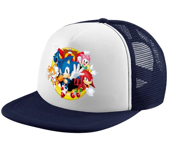 Sonic and friends — Adult Soft Trucker Hat with Dark Blue/White Mesh (POLYESTER, ADULT, UNISEX, ONE SIZE)