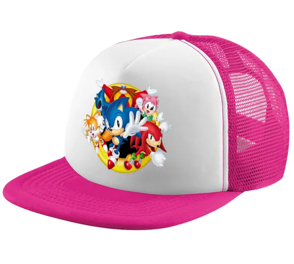 Sonic and friends — Adult Soft Trucker Hat with Pink/White Mesh (POLYESTER, ADULT, UNISEX, ONE SIZE)