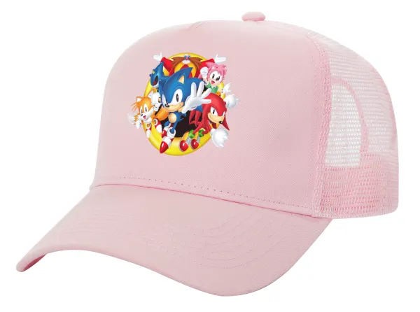 Sonic and friends — Structured Trucker Children's Hat, with Mesh, PINK (100% COTTON, CHILDREN'S, UNISEX, ONE SIZE)