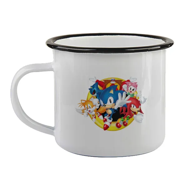 Sonic and friends — Enamel mug with black rim, 360ml