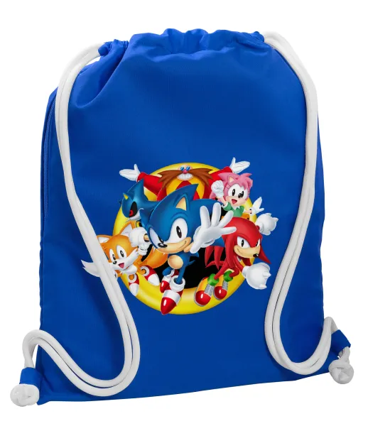 Sonic and friends — Backpack pouch GYMBAG Blue, with pocket (40x48cm) & thick cords