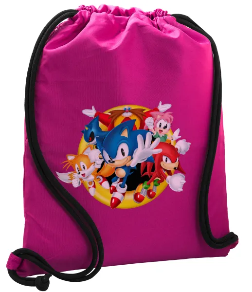 Sonic and friends — Backpack pouch GYMBAG Fuchsia, with pocket (40x48cm) & thick cords