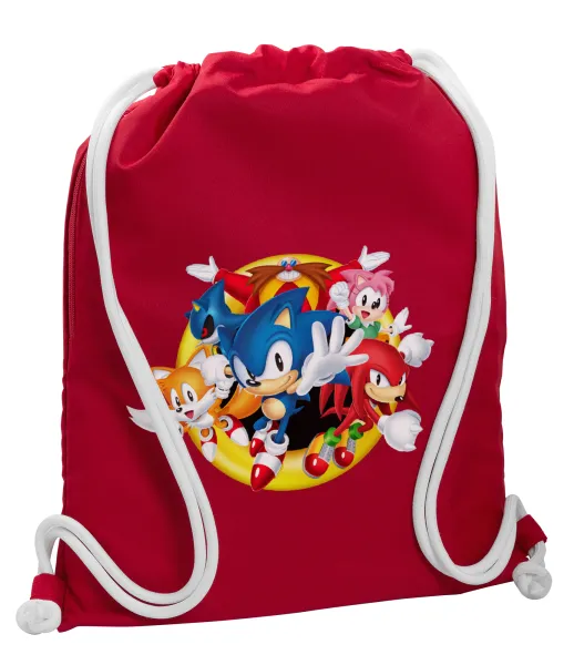 Sonic and friends — Backpack pouch GYMBAG Red, with pocket (40x48cm) & thick cords