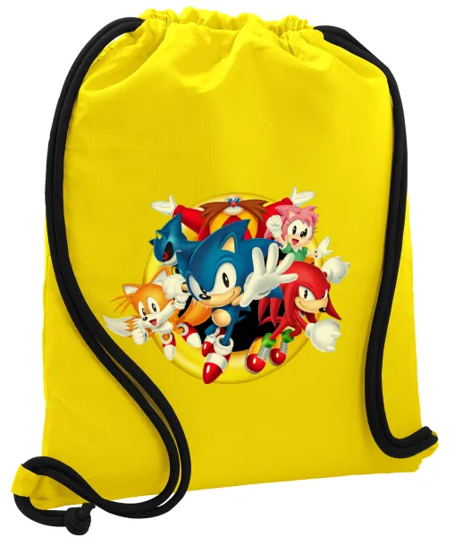 Sonic and friends — Τσάντα πλάτης πουγκί GYMBAG Κίτρινη, με τσέπη (40x48cm) & χονδρά κορδόνια
