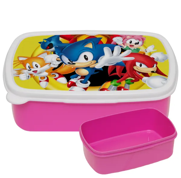 Sonic and friends — PINK kids' plastic lunch box (BPA-free), L18 x W13 x H6cm