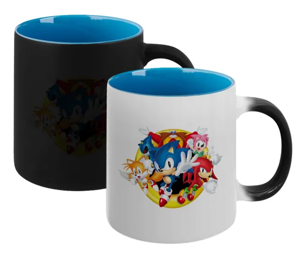 Sonic and friends — Magic mug with blue interior, ceramic, 330ml, changes colour with hot drinks