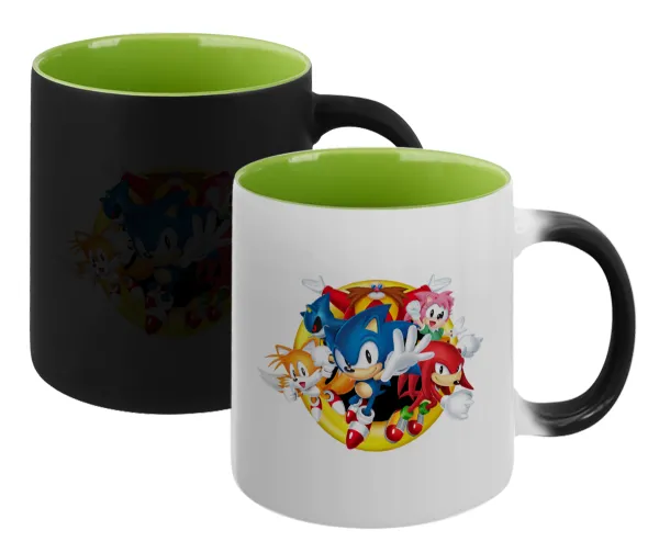 Sonic and friends — Magic mug with green interior, ceramic, 330ml, changes colour with hot drinks