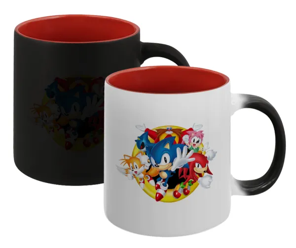 Sonic and friends — Magic mug with red interior, ceramic, 330ml, changes colour with hot drinks