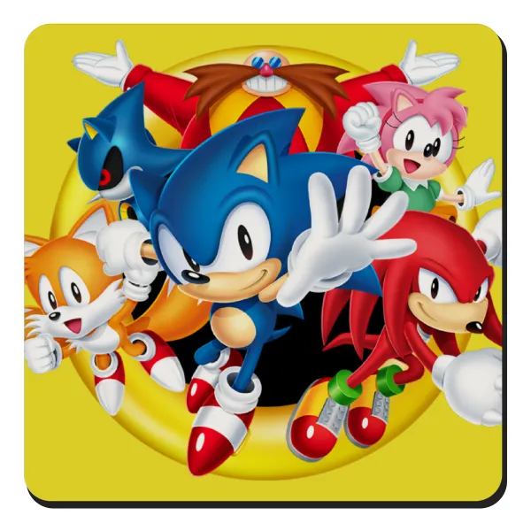 Sonic and friends — Square wooden magnet, 9x9cm