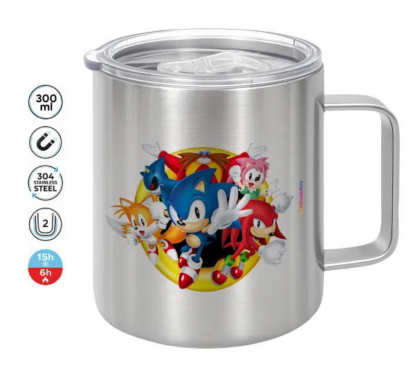 Sonic and friends — Double-walled stainless steel mug 300ml with temperature-retaining lid