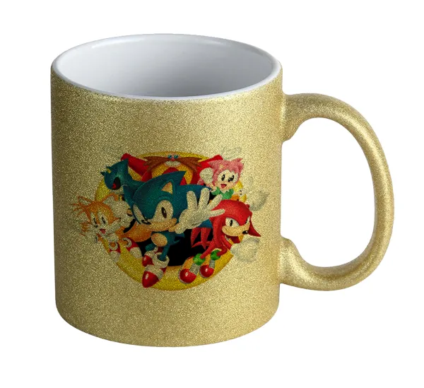 Sonic and friends — Gold glitter mug that sparkles, ceramic, 330ml