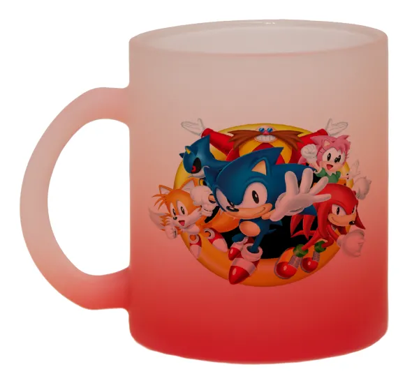 Sonic and friends — Two-tone glass mug with matte red base, 330ml