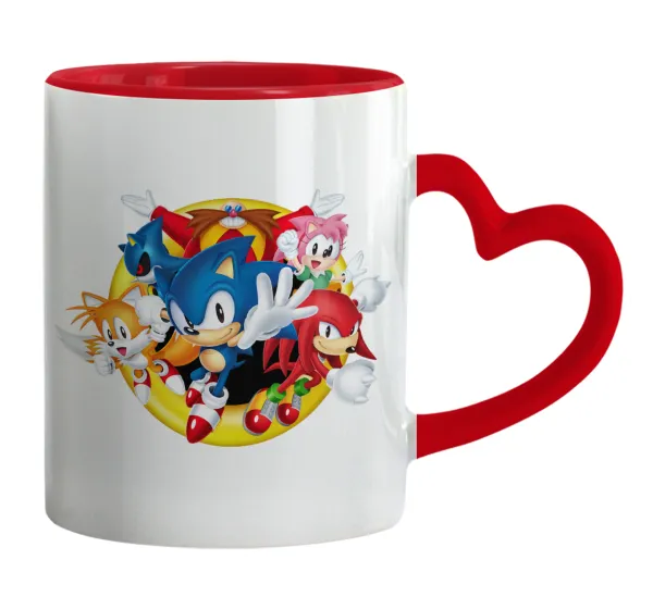 Sonic and friends — Κούπα καρδιά χερούλι κόκκινη, κεραμική, 330ml