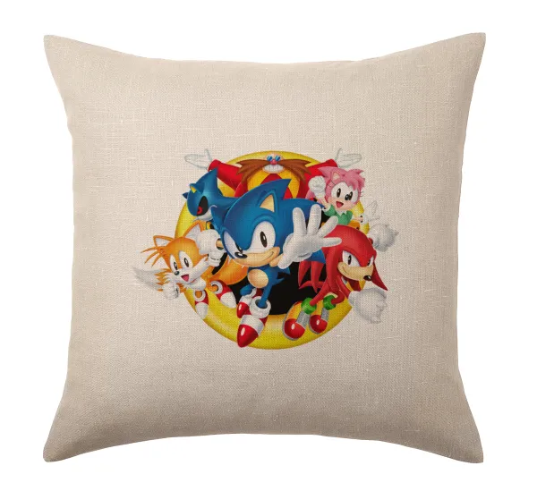 Sonic and friends — Linen sofa cushion, 40x40cm, filling included