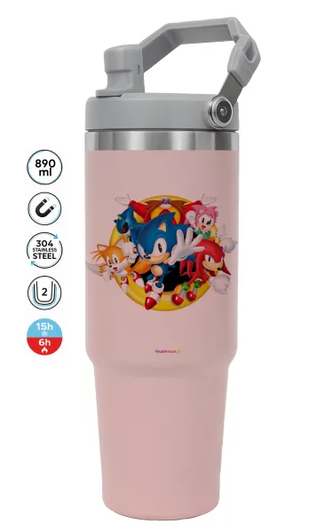 Sonic and friends — ΡΟΖ Travel Tumbler Θερμός με χερούλι και καλαμάκι 890ml