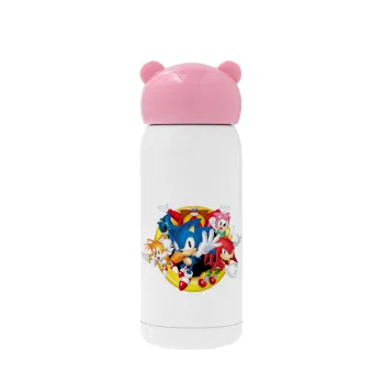 Sonic and friends, Ροζ ανοξείδωτο παγούρι θερμό (Stainless steel), 320ml