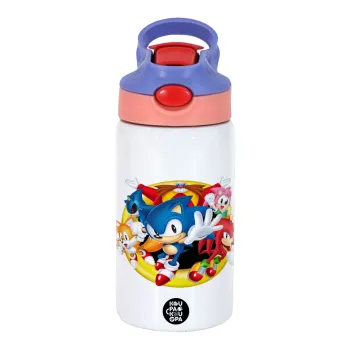 Sonic and friends, Παιδικό παγούρι θερμό, ανοξείδωτο, με καλαμάκι ασφαλείας, ροζ/μωβ (350ml)