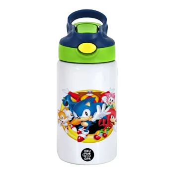 Sonic and friends, Παιδικό παγούρι θερμό, ανοξείδωτο, με καλαμάκι ασφαλείας, πράσινο/μπλε (350ml)