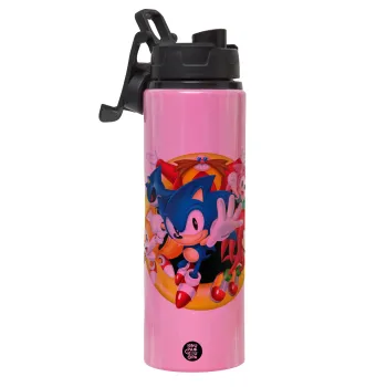 Sonic and friends, Metallic water bottle with safety lid, 850ml aluminum