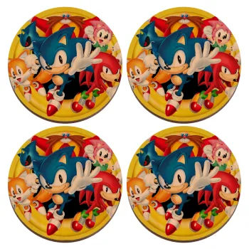 Sonic and friends, ΣΕΤ x4 Σουβέρ ξύλινα στρογγυλά plywood (9cm)