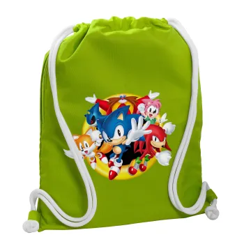 Sonic and friends, Τσάντα πλάτης πουγκί GYMBAG LIME GREEN, με τσέπη (40x48cm) & χονδρά κορδόνια