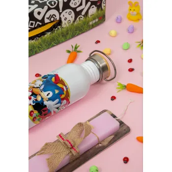 Sonic and friends, Easter Set, SS Metallic water bottle (620ml, stainless steel) & scented flat Easter candle (30cm) (PINK)