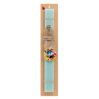 Sonic and friends, Easter Set, wooden keychain & aromatic flat Easter candle (30cm) (TURQUOISE)