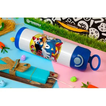 Sonic and friends, Easter candle, Childrens hot water bottle, stainless steel, with safety straw, BLUE (500ml)