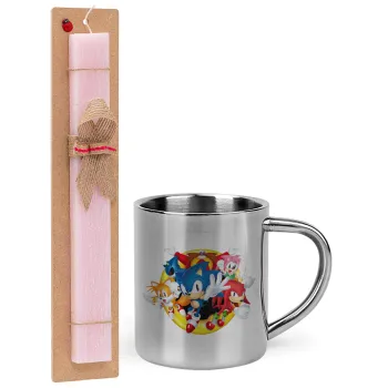 Sonic and friends, Easter Set, metallic thermal cup (300ml) & aromatic flat Easter candle (30cm) (PINK)