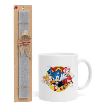 Sonic and friends, Πασχαλινή Λαμπάδα με Κούπα κεραμική (330ml) & κερί αρωματικό πλακέ (30cm) (ΓΚΡΙ)