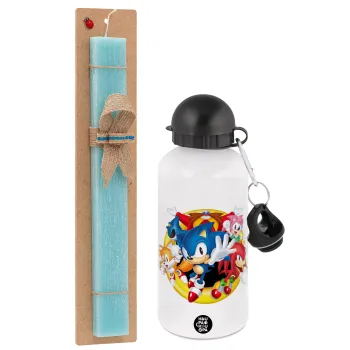 Sonic and friends, Easter Set, metallic aluminum water bottle (500ml) & scented flat candle (30cm) (TURQUOISE)