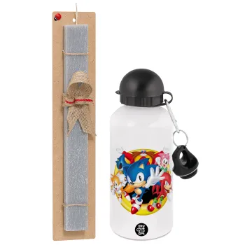 Sonic and friends, Easter Set, metallic aluminum water bottle (500ml) & aromatic flat Easter candle (30cm) (GRAY)