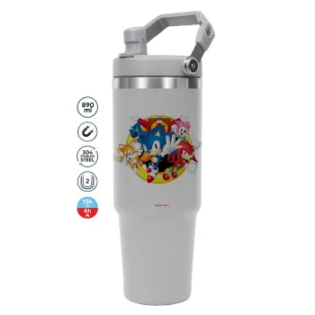 Sonic and friends, ΓΚΡΙ χρώματος Θερμός Ανοξείδωτο 890ml (30oz) με χερούλι