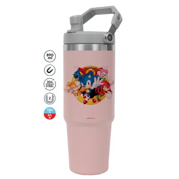 Sonic and friends, ΡΟΖ χρώματος Θερμός Ανοξείδωτο 890ml (30oz) με χερούλι