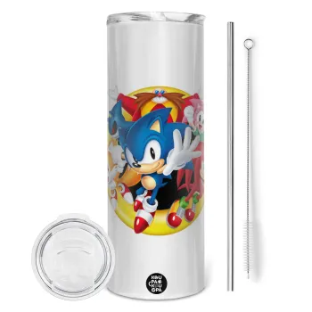 Sonic and friends, Tumbler stainless steel 600ml, with metal straw & cleaning brush