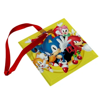 Sonic and friends, Christmas ornament, glass square ornament 9x9cm