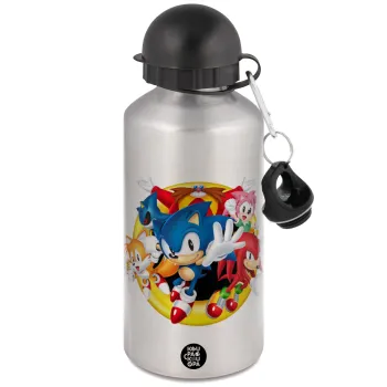 Sonic and friends, Μεταλλικό παγούρι νερού, Ασημένιο, αλουμινίου 500ml
