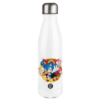 Sonic and friends, Μεταλλικό παγούρι θερμός Λευκό (Stainless steel), διπλού τοιχώματος, 500ml