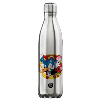 Sonic and friends, Μεταλλικό παγούρι θερμός Inox (Stainless steel), διπλού τοιχώματος, 750ml
