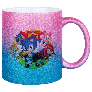 Sonic and friends, Κούπα Χρυσή/Μπλε Glitter, κεραμική, 330ml