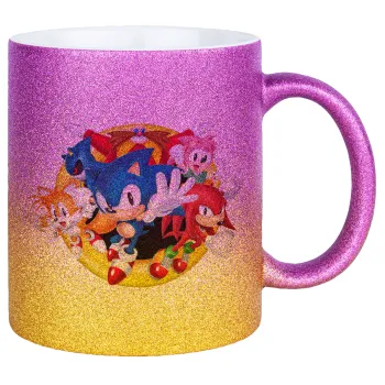 Sonic and friends, Κούπα Χρυσή/Ροζ Glitter, κεραμική, 330ml