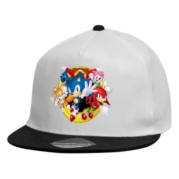 Sonic and friends, Καπέλο παιδικό Flat Snapback, Λευκό (100% ΒΑΜΒΑΚΕΡΟ, ΠΑΙΔΙΚΟ, UNISEX, ONE SIZE)