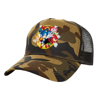 Sonic and friends, Adult Structured Trucker Hat, with Mesh, (Camouflage) Army (100% COTTON, ADULT, UNISEX, ONE SIZE)