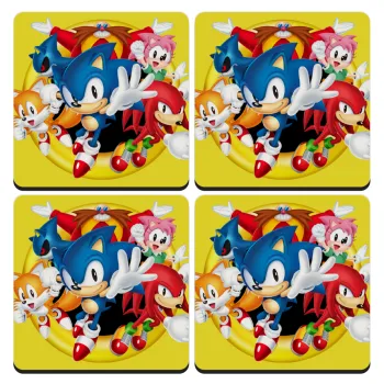 Sonic and friends, ΣΕΤ 4 Σουβέρ ξύλινα τετράγωνα (9cm)