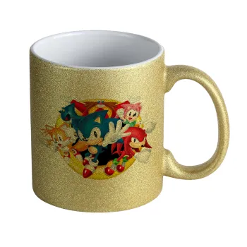 Sonic and friends, Κούπα Χρυσή Glitter που γυαλίζει, κεραμική, 330ml