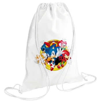 Sonic and friends, Τσάντα πλάτης πουγκί GYMBAG λευκή (28x40cm)