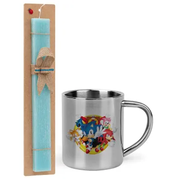 Sonic and friends, Πασχαλινή Λαμπάδα με μεταλλική κούπα θερμό (300ml) & κερί αρωματικό πλακέ (30cm) (ΤΙΡΚΟΥΑΖ)