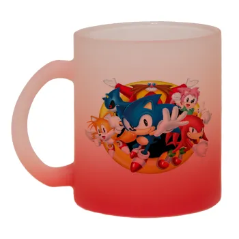 Sonic and friends, Κούπα γυάλινη δίχρωμη με βάση το κόκκινο ματ, 330ml