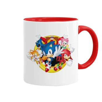 Sonic and friends, Κούπα χρωματιστή κόκκινη, κεραμική, 330ml